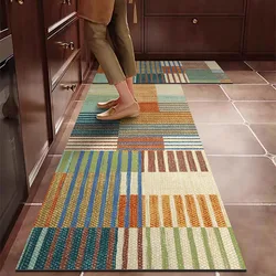 PVC Kitchen Carpet Waterproof Leather Floor Mat Oil-proof Non-slip Long Foot Mats Color Stripes Ethnic Style Home Decoration Rug