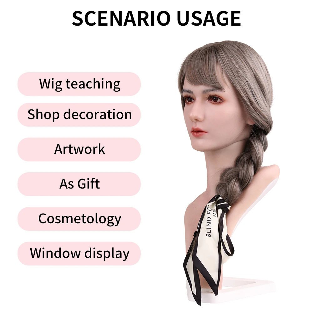 EYUNG Full Silicone Model Props Hair Wig Glasses Hat Display Female Head Model For Shoot Window Jewelry Display Silicone Head