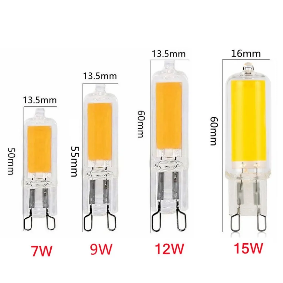 Bombilla LED G9 superbrillante, 7W, 9W, 12W, 15W, CA, CC, 12V, 220V, lámpara de cristal, luz de potencia constante, iluminación LED, bombillas G9 COB