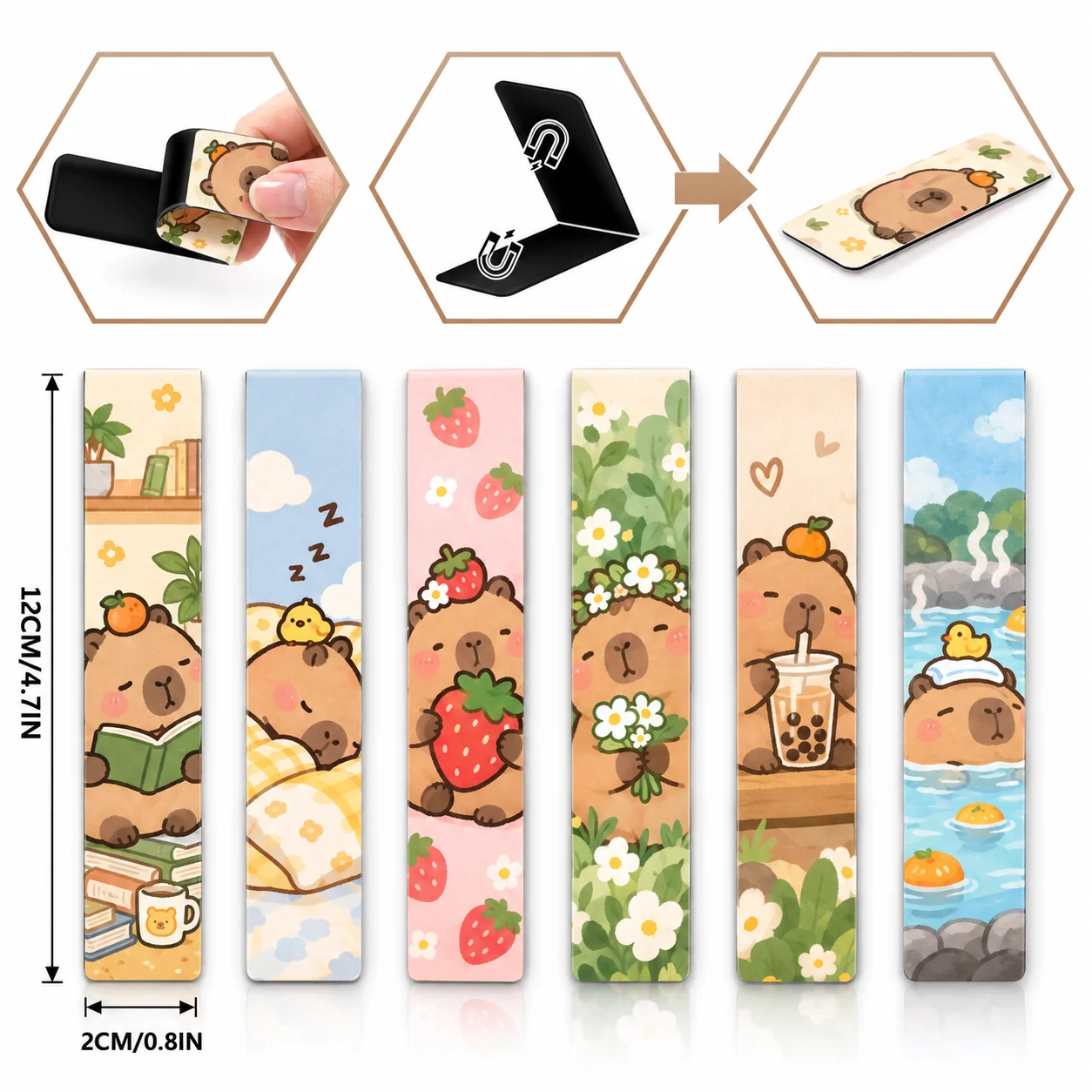 1PC Custom Magnetic Bookmark Personalized Photo Logo Text Foldable Book Page Marker Cute Capybara Stationery Gift for Students