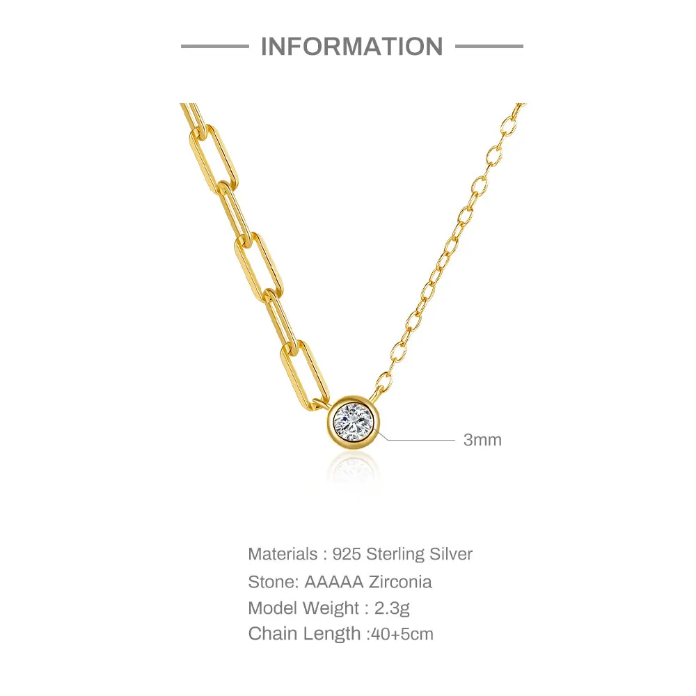 925 Sterling Silver Splice Chain Necklace Simple Round Zircon Pendant Necklace For Women Daily Jewerly 2023 New Trend