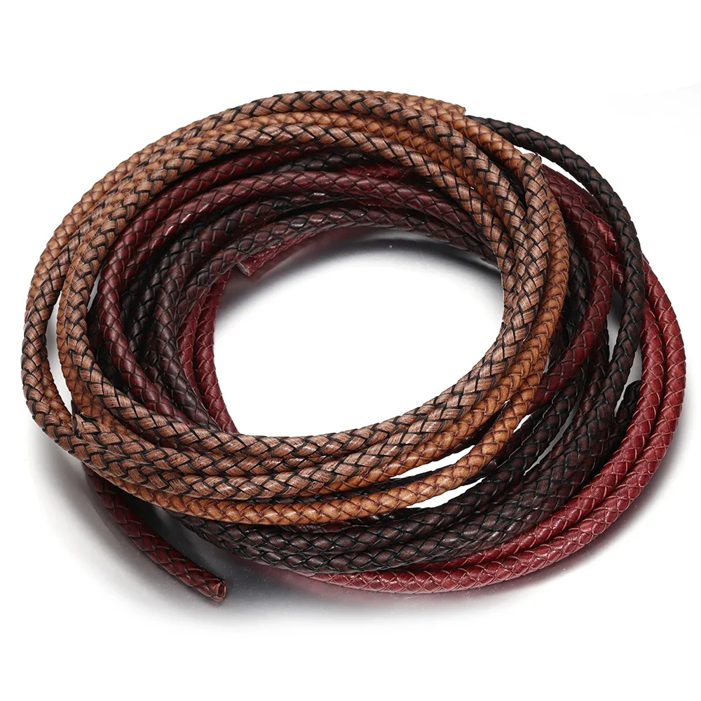 1Meter 6mm Round Genuine Braided Leather Rope String Uninterrupted Cord Bracelet Jewelry Craft Making DIY Findings Accessories