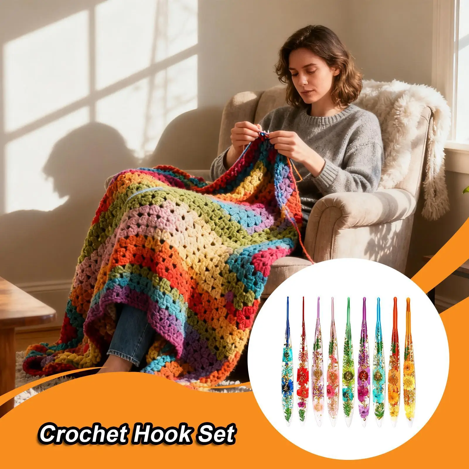 Resin Crochet Hooks 9 PiecesStylish Floral Pattern Pretty Craft Yarn Weave Craft Art Hand Knitting Hooks For Blanket Doll Hat