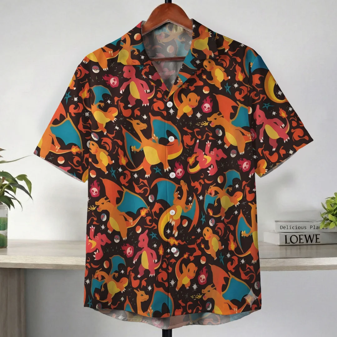 Camiseta Hawaiana de Verano 2026 con Diseño de Anime Charizard Firestorm Pokemon, Camiseta Informal para Hombre, Ropa Infantil, Camiseta Y2k para Mujer