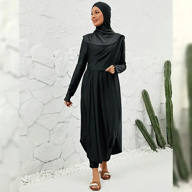 Maillot de Bain Burkini à Manches sulfpour Femme Musulmane, Vêtement à vaccage Rapide, Hijab, 3 Pièces