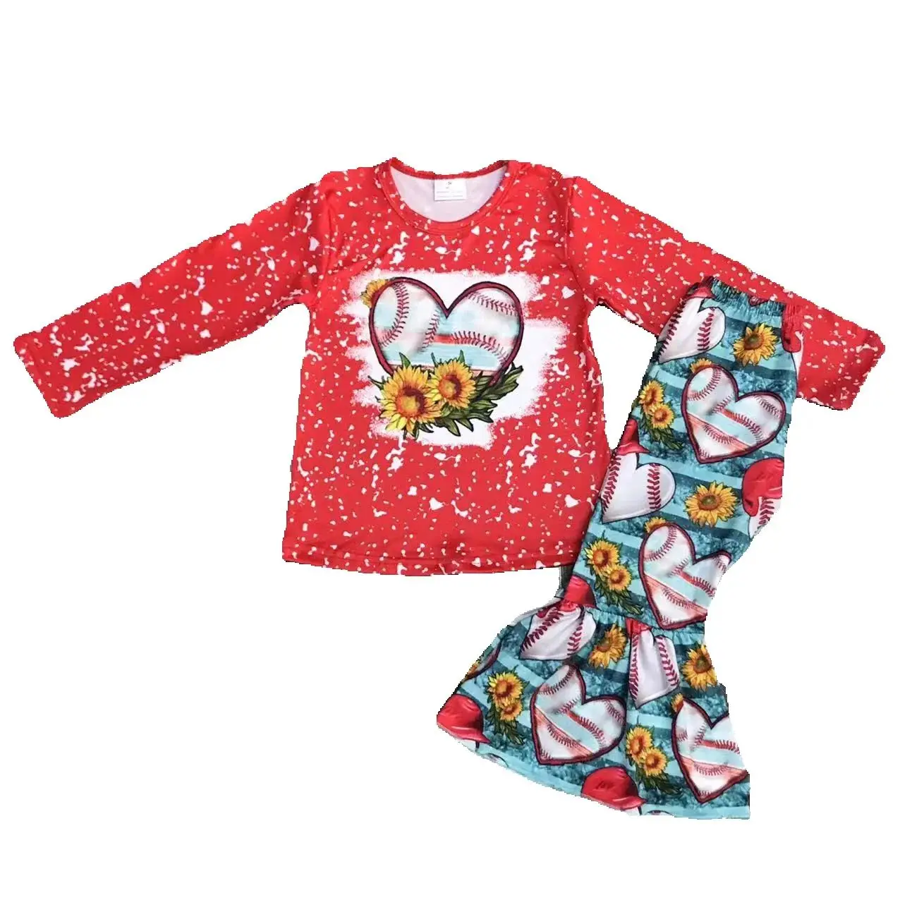 Valentine's day girl baby long Sets top and pants childrens love romantic clothes love suit