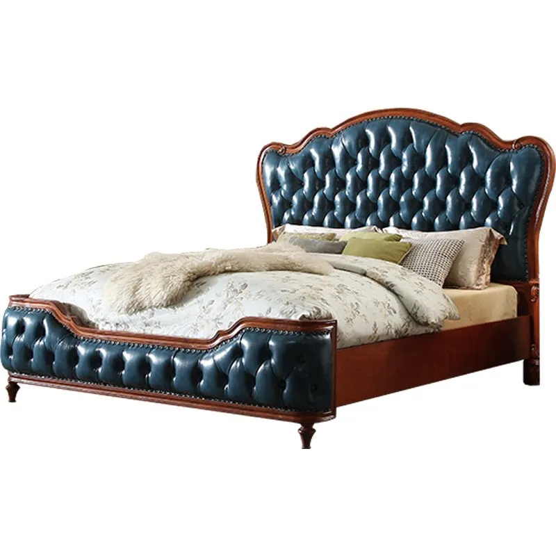 Leather bed, all solid wood wedding bed, bedroom 1.8m light luxury soft bag storage bed