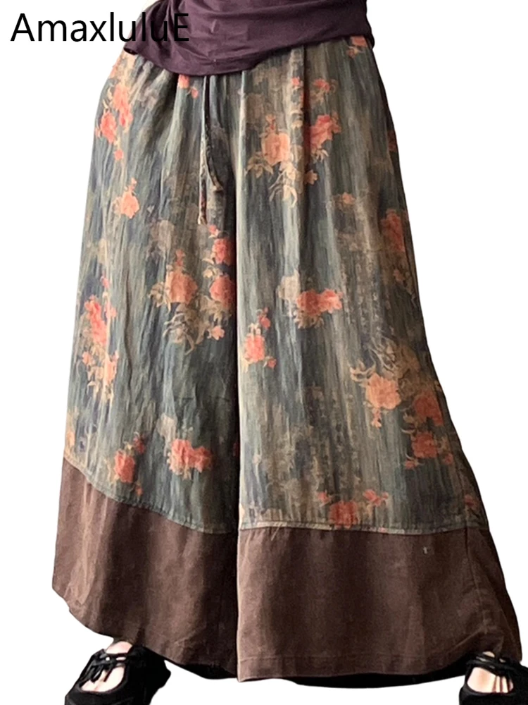

Amax LuluE Spring Korean Ladies Loose Printed Oversized Wide Leg Pants Vintage Classic Clothes Womens Fashion Leisure Trousers