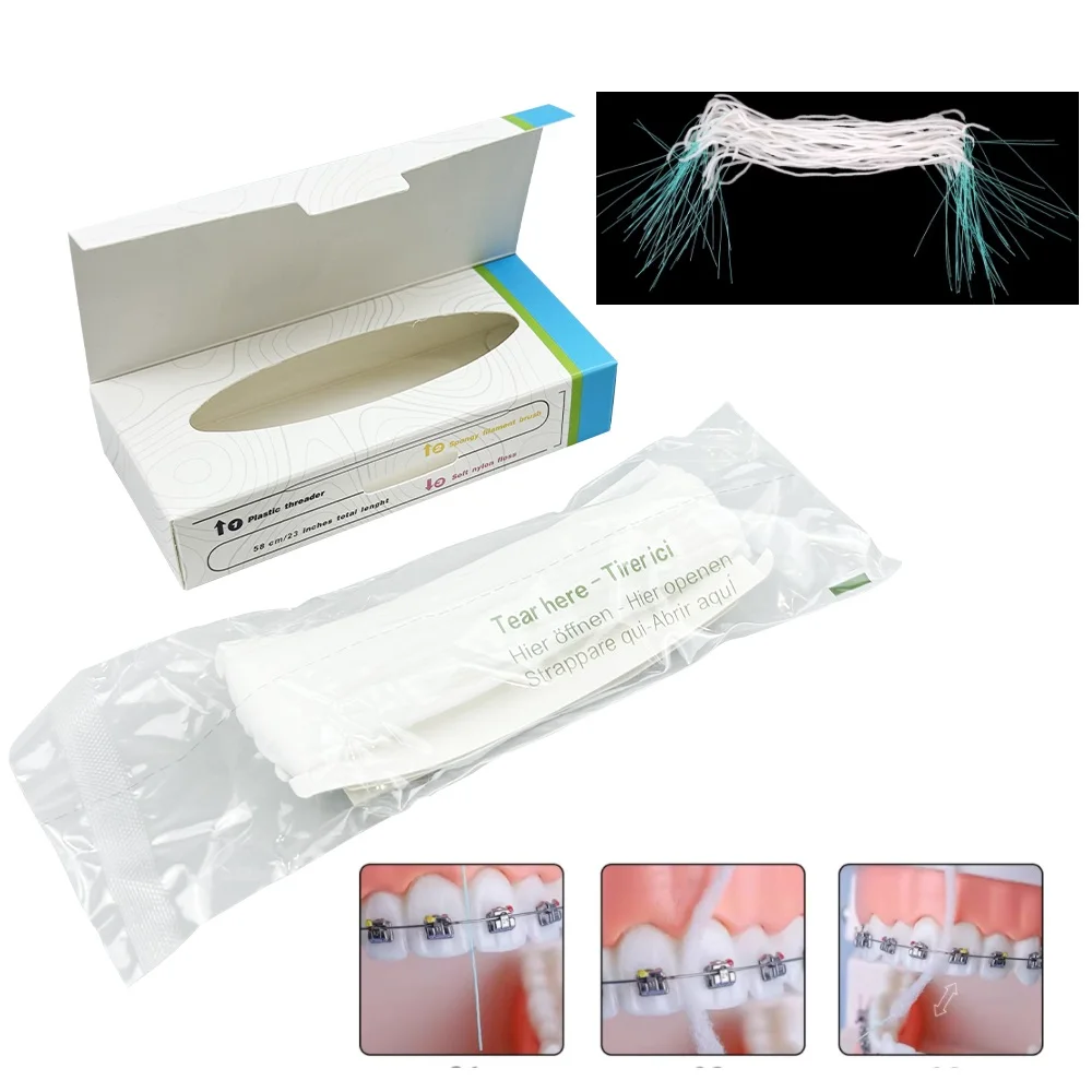 50pcs/box Orthodontic Floss Toothpick Multifunctional Oral Tooth Cleaning Wire Line Threaders For Dental Braces Bridge Implants