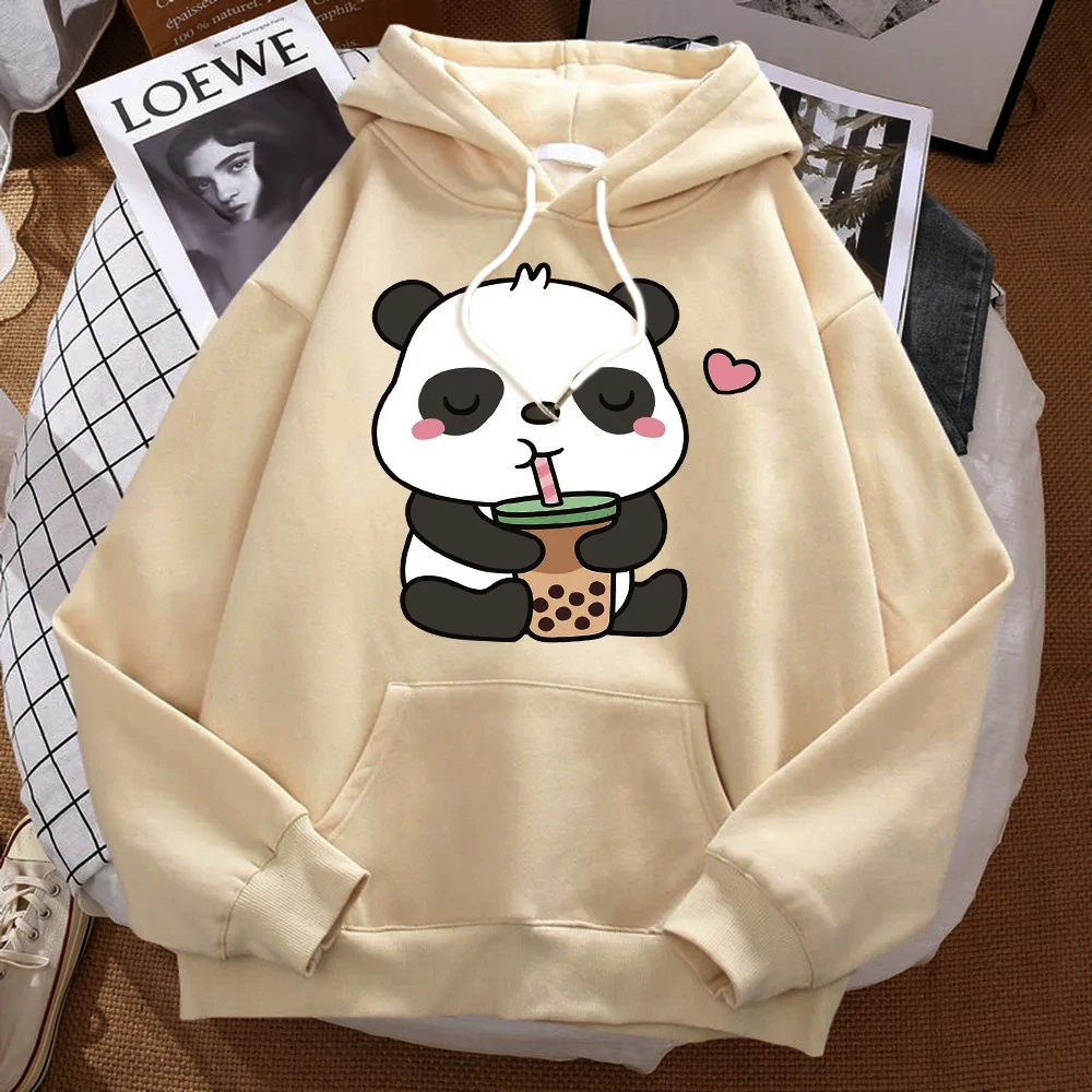 Pandas Love Drinking Pearl Milk Tea Print Hoodie Men Harajuku Warm Hoody Fashion Casual Sweatshirt Autumn Sportswears