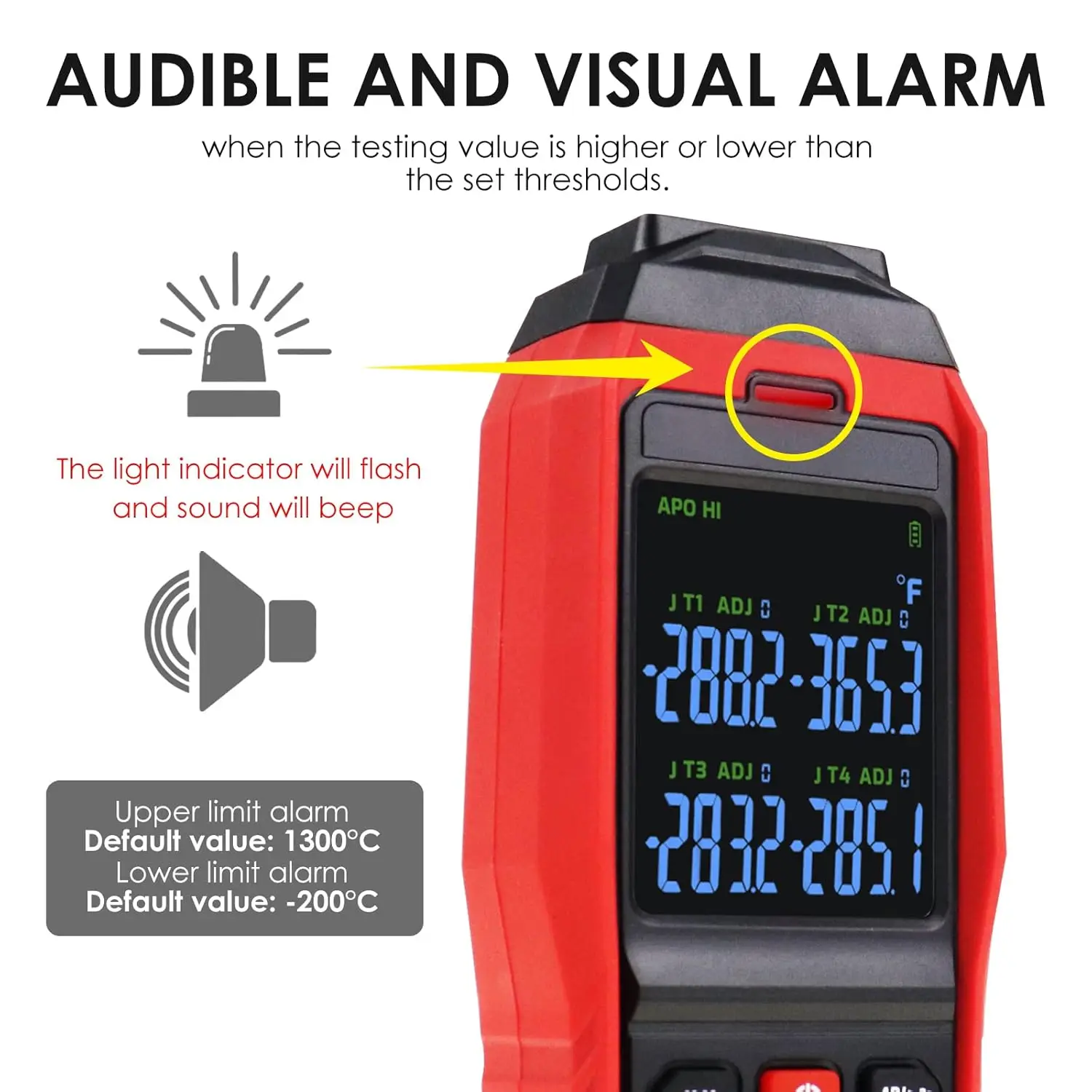 Thermocouple Thermometer 4 Channels Data Logger Thermometer K Type Temperature Logger with Sound & Light Alarm and Data Logging