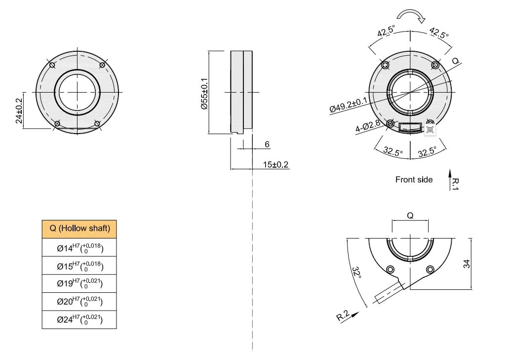 2025 IP50 SSI Rotary Encoder 23 Bit Absolute with 14/15/19/20mm Hollow Shaft 20 Bit Optical with 14mm Shaft