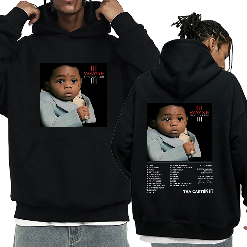 Rapper Lil Wayne Hip Hop Album Double Sided print Hoodie Unisex vintage Casual streetwear Men Women Fleece Long sleeve pullovers