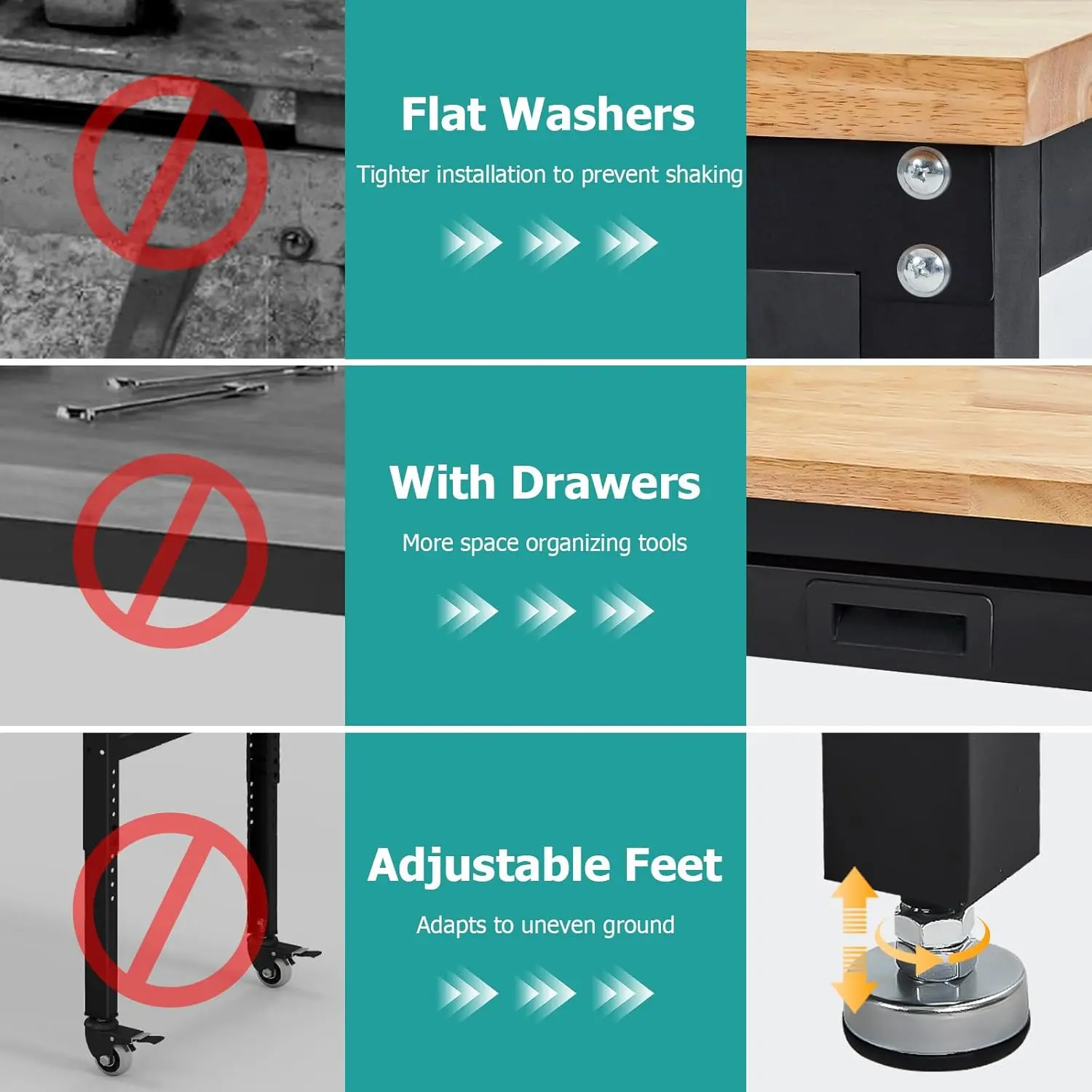 منضدة خشبية مع 3 أدراج، سطح من الخشب الصلب مقاس 60 بوصة، طاولة تصميم ستوديو كرافت