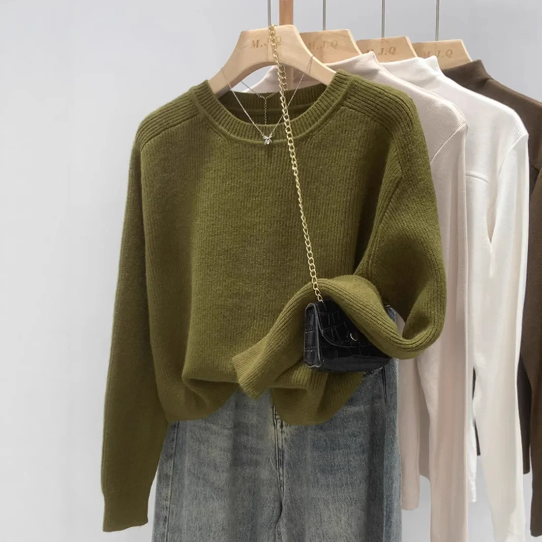 Camicia a strati base corta da donna Abbigliamento interno pigro sopra la testa Top Primavera Autunno Inverno Maglieria girocollo morbida e accogliente in stile giapponese