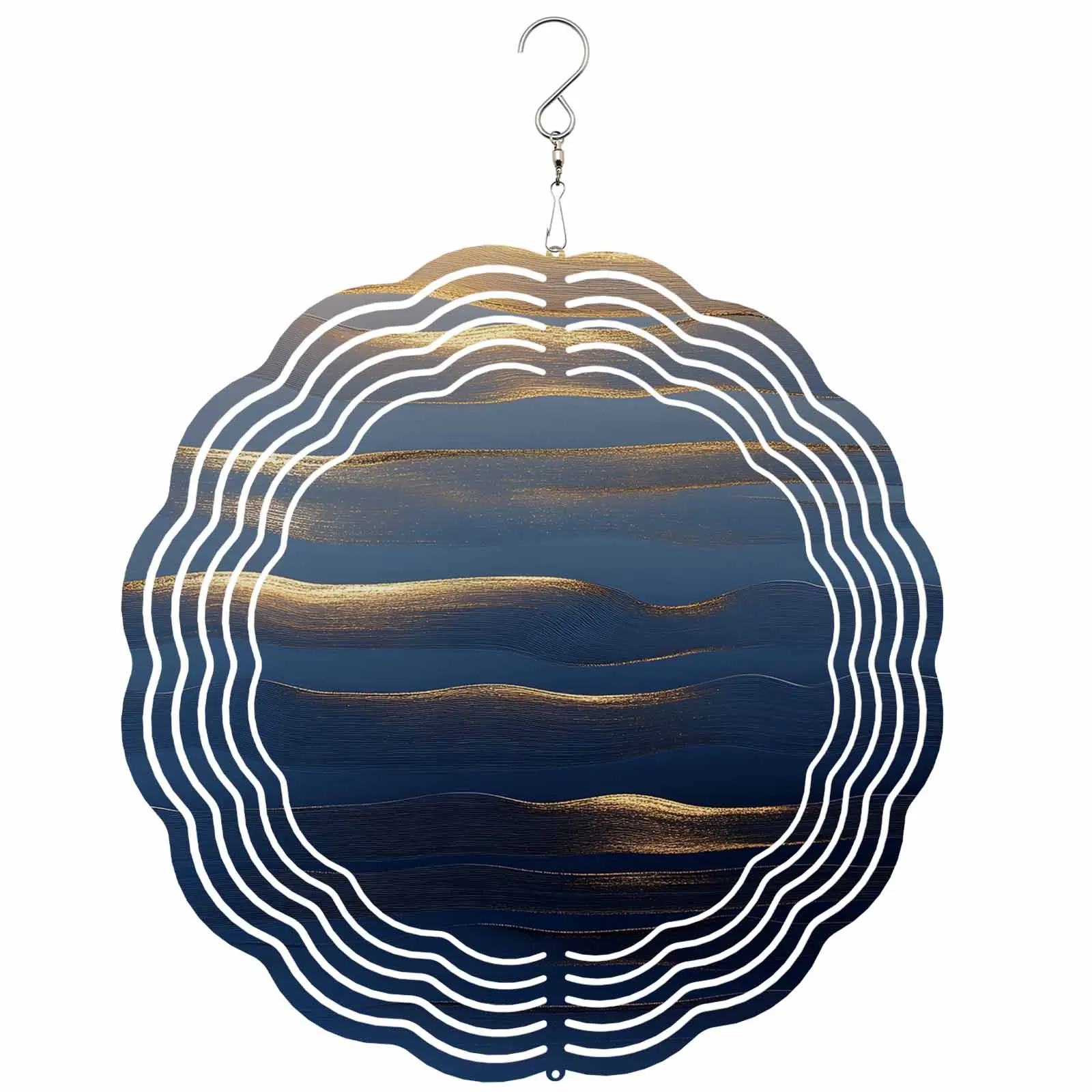 

Blue Modernism Abstract Art Stainless Steel Hanging Decorations For Home 3D Rotating Wind Spinner