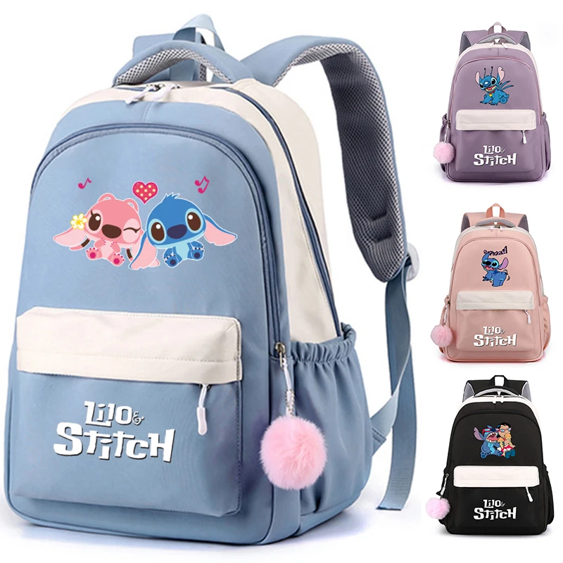 

MINISO Anime Lilo Stitch Backpack for Teenager Girls Sweet Soft Large Capacity Backpack Women Rucksack Travel Bag Mochila