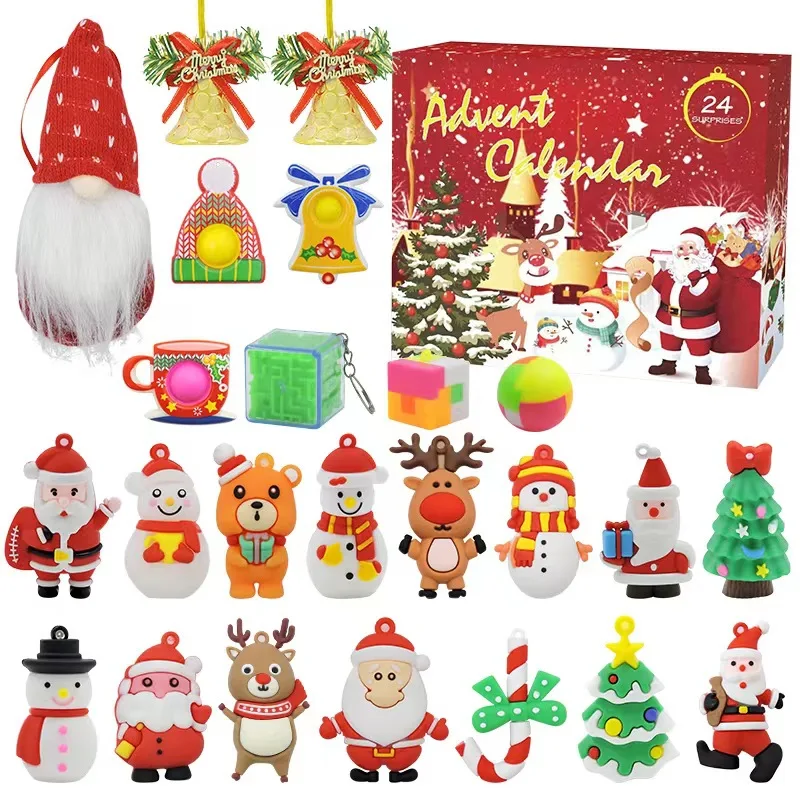 24day Christmas Advent Calendars for Kid Santa Snowman Anti Stress Fidget Toys 2023 New Year Countdown Advent Christmas Gift Box