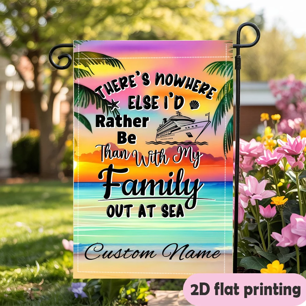 Garden Flag Custom Name Family Cruise Flag With A Cruise Ship Silhouette Suitable For Outdoor And Courtyard Decoration