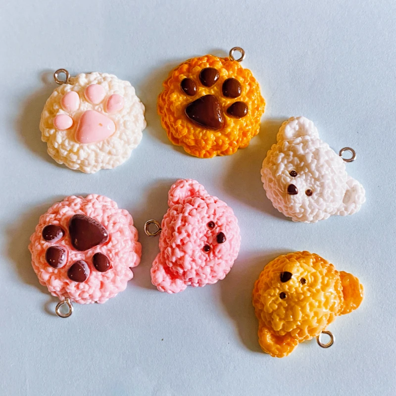 10pcs Food Bear Cookie Biscuit Resin Charms For Jewelry Making Necklace Keychain Earrings Pendants DIY Supplies Accessories