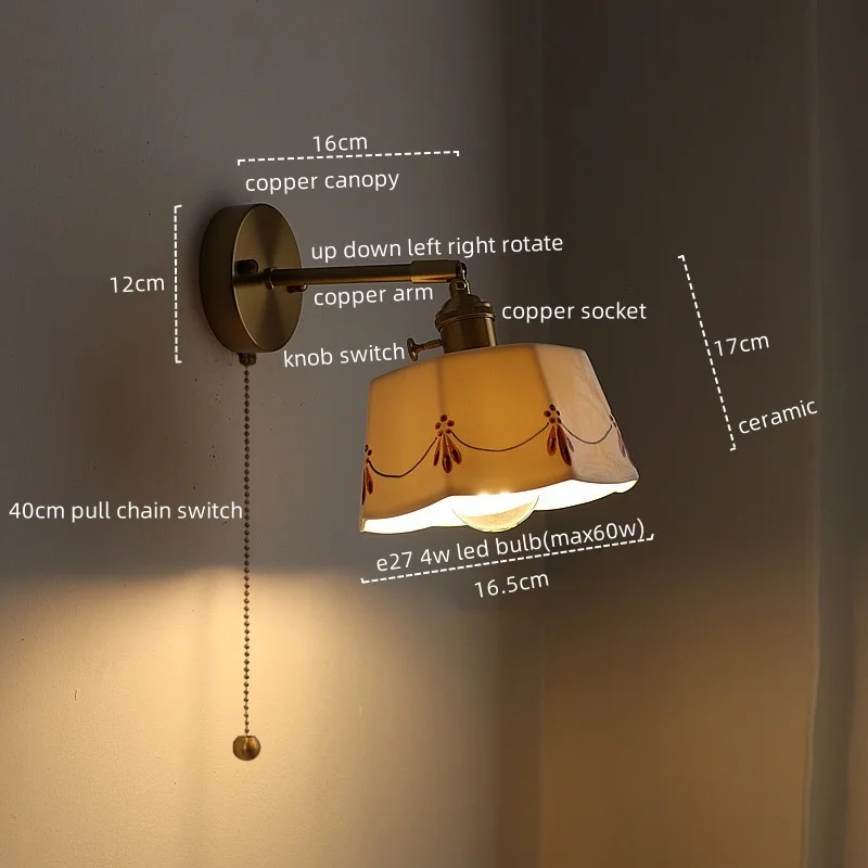 IWHD Ceramic Copper LED Wall Lamp Sconce Living Room Bar Coffee Bedroom Bathroom Mirror Light Nordic Modern Lamparas