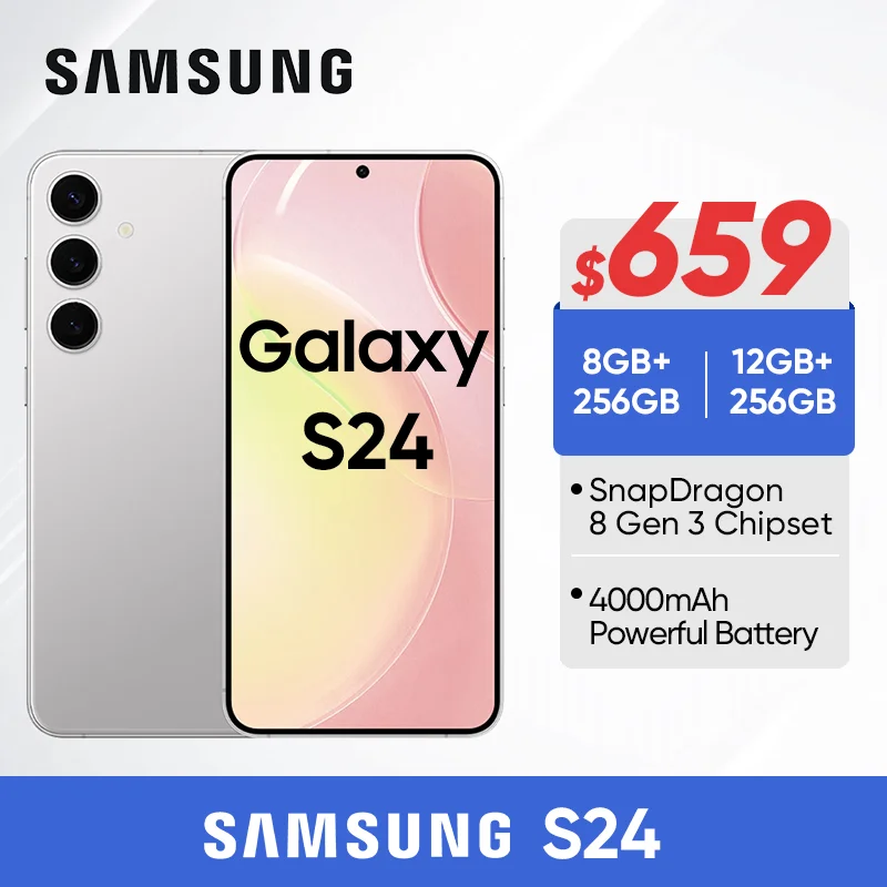 Original New Samsung S24 5G Smartphone Snapdragon 8 Gen 3 50MP Camera 120Hz AMOLED Display 25W 4000mAh Battery NFC