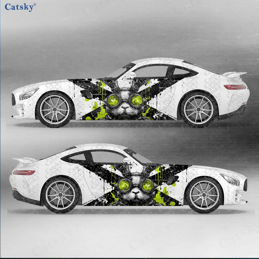 

2 шт. Механические наклейки-кролики на боковые части автомобиля, самоклеящиеся, из ПВХ, водонепроницаемые и устойчивые к царапинам, аксессуар для автомобиля, подарок