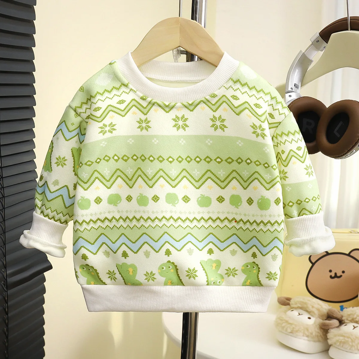 Kids Thick Tops For Boys Girls Crewneck Pullover Loose Casual Clothes Winter Warm Casual Sweatshirts Baby Fleece Lining Clothes