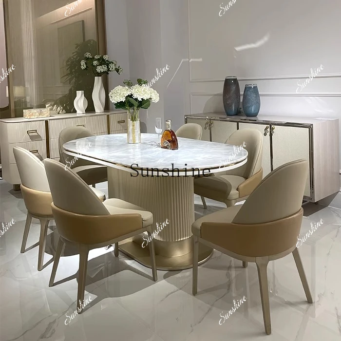 

Marble dining table and chairs household size modern and simple FT