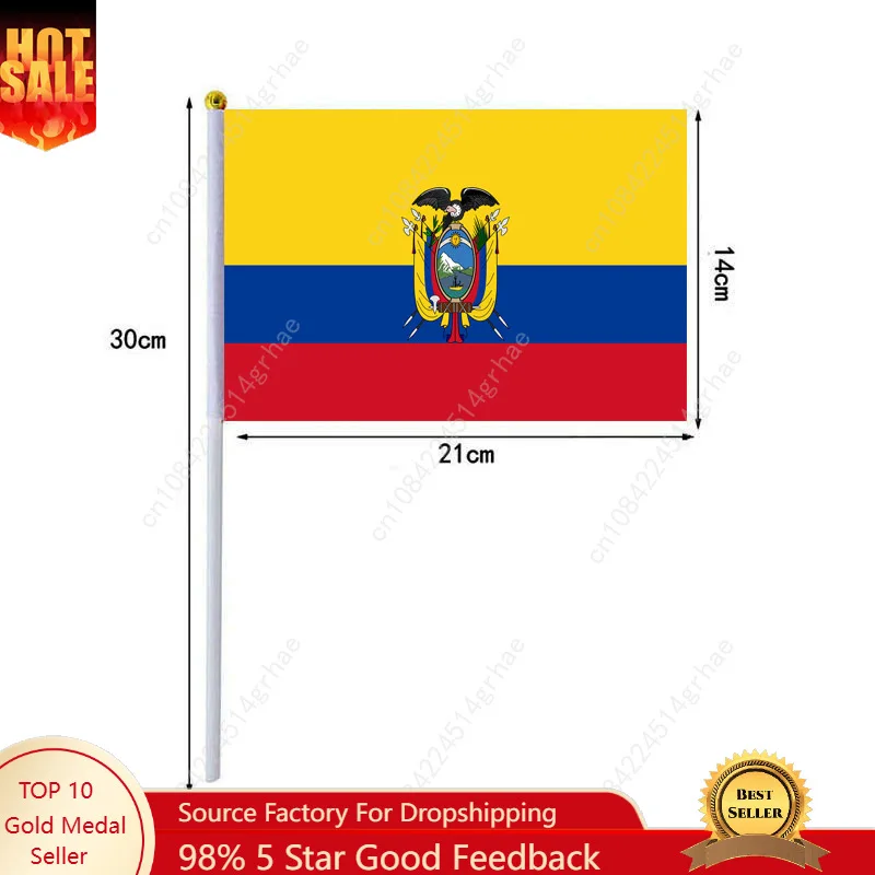 Ecuador Hand Waving Flag Ecuadorians Small Mini Hand Held Flags 10 Pcs 14x21cm  Sporting Event Support Handheld Flag