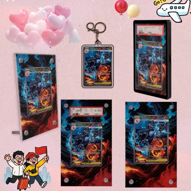 Estuche Protector de Acrílico Hecho a Mano para Tarjetas Coleccionables de Anime, Charizard Ex Cobalion, Regalos de Arte, Llavero de Juguete