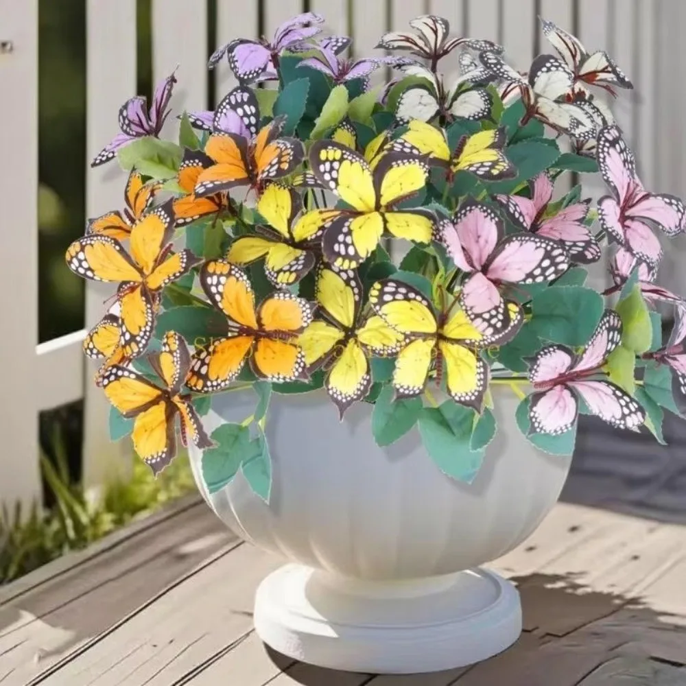 

7 Head Artificial Butterfly Flowers Colorful Waterproof Flower Bouquet Realistic Branches Included Fake Butterfly Bouquet