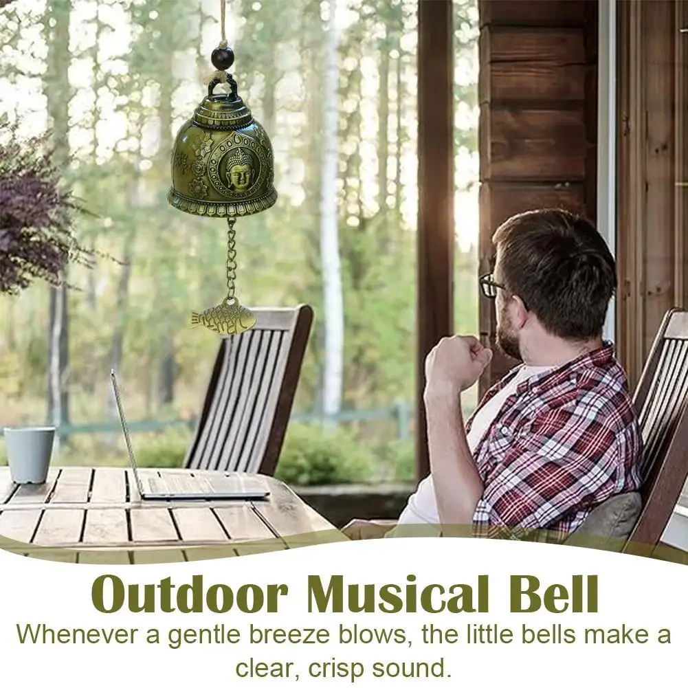 Handmade Metal Wind Chime Rustic Iron Bell with Decorative Chain Antique Outdoor Garden Decor Weatherproof Wall Hanging Ornament