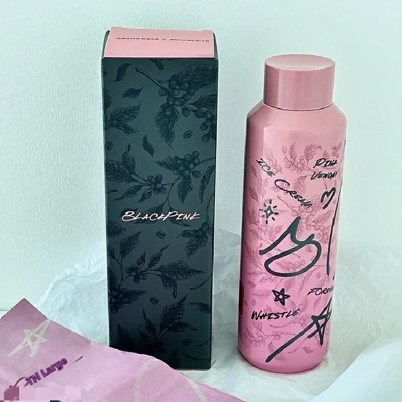 Star Coffee Blackpink Periferal Hitam dan Merah Muda Grafiti Cangkir Terisolasi 304 Baja Tahan Karat Mobil Portabel Cangkir Air Tubuh Lurus