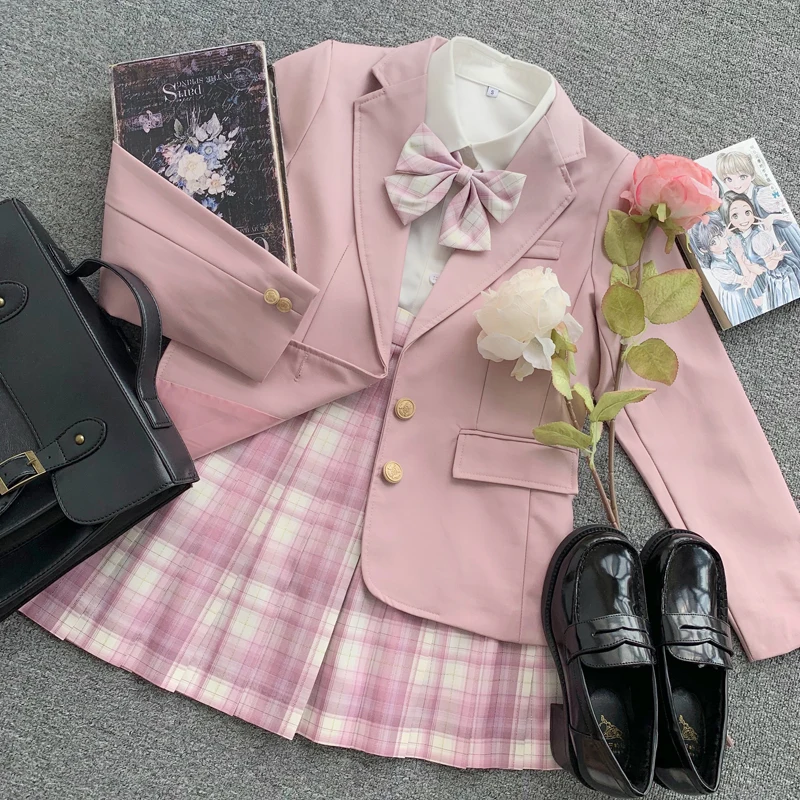 High School Preppy Pink Uniform Top Women Long Sleeve Jk Suit Coat Japanese Girl Student Blazer for Seifuku Cosplay Clothes