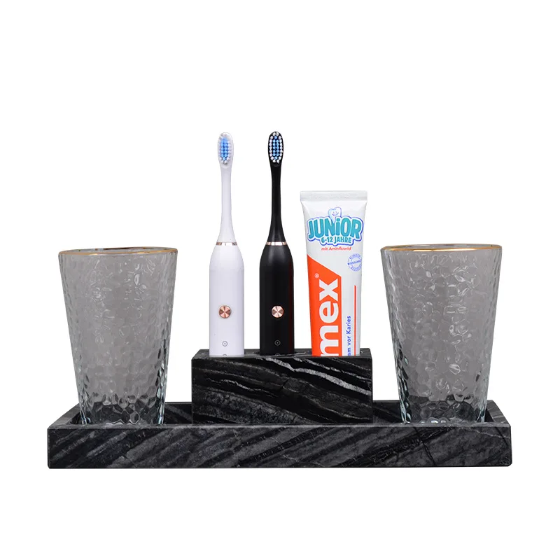 Natural Marble Sets of Accessories for the Bathroom Electric Toothbrush Holder Glass Cup Tumbler Tray Bathroom Accessories Sets