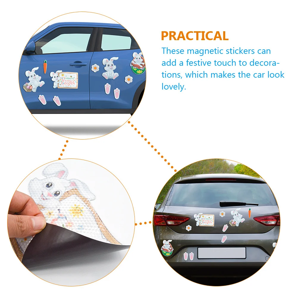 

11Pcs Easter Car Magnets Reflective Bunny Carrot Magnet Stickers for Car Refrigerator Garage Door Decorative Party Supplies Home