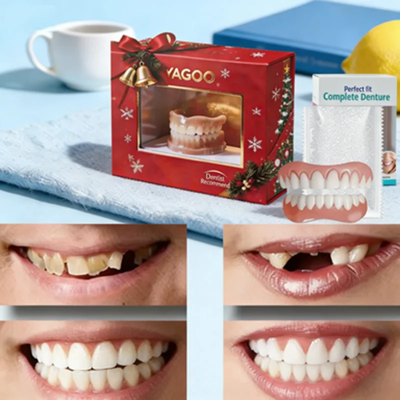 Kit de prothèses dentaires en silicone naturel - Ensemble complet dents supérieures et inférieures, sourire instantané et confiant, facettes dentaires pour hommes et femmes, soins bucco-dentaires