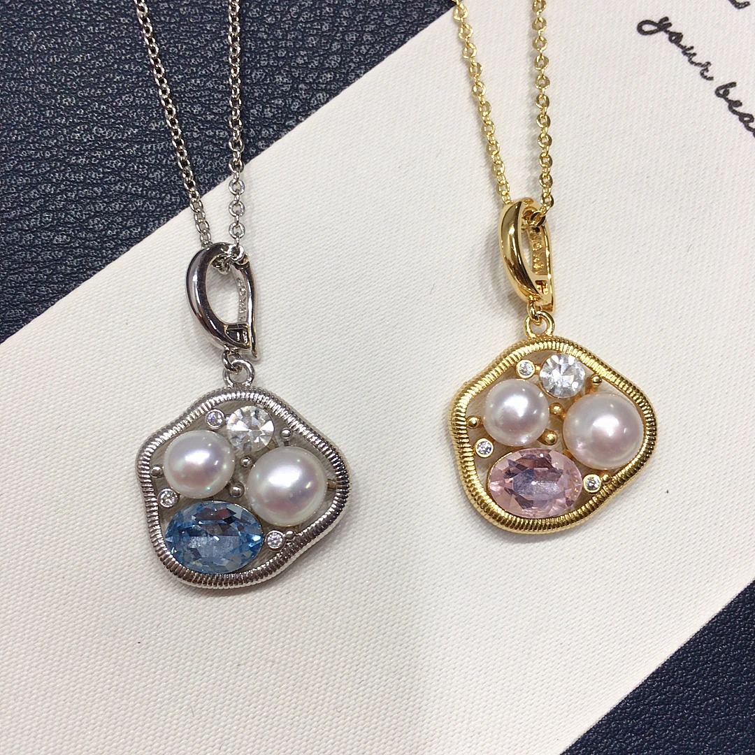 

ZHBORUINI Freshwater Pearl Pendant High Jewelry Universal Buckle Necklace Simple Fashion Gifts for Women Zircon Double Pearl