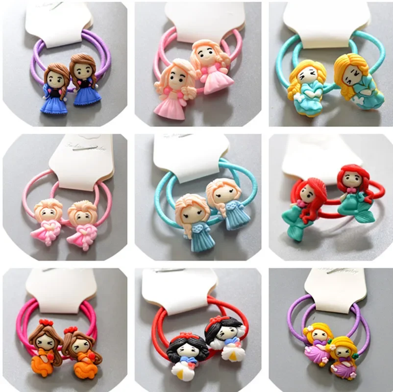 2pcs Disney princess children hair rope Frozen Elsa cartoon girl doll Accessory Hair ring jewelry head circle Minnie rubber band