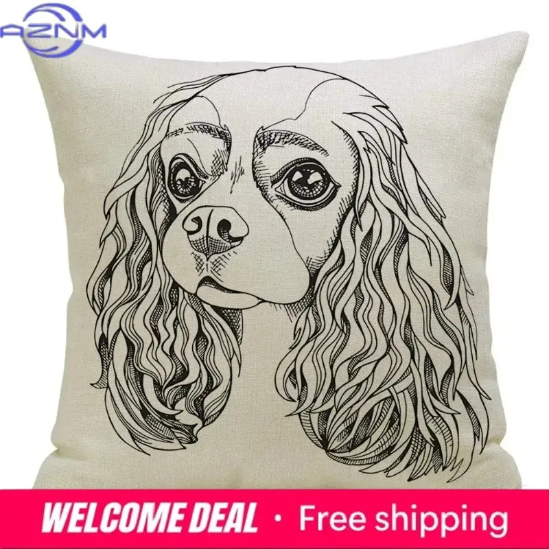 Decorative Square Throw Pillow Cover Dog Cavalier King Charles Funny Head Spaniel Breed Drawn Beautiful Black Animals Wildlife