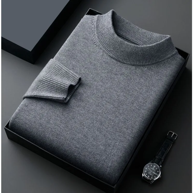 

New Thermal Mid Neck Business Casual Sweater Spring Fall Men Loose Versatile White Pullovers Elasticity Breathable Sweaters Male