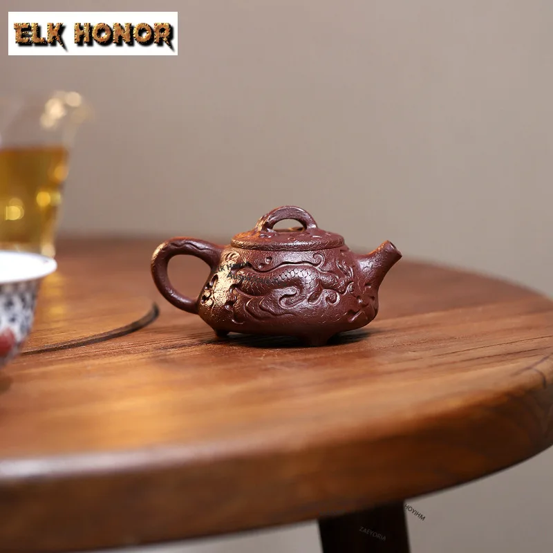 

150ml Yixing Purple Clay Teapots Handmade Spring Stone Spoon Pot Raw Ore Mud Tea Making Kettle Chinese Zisha Tea Set Tea Items