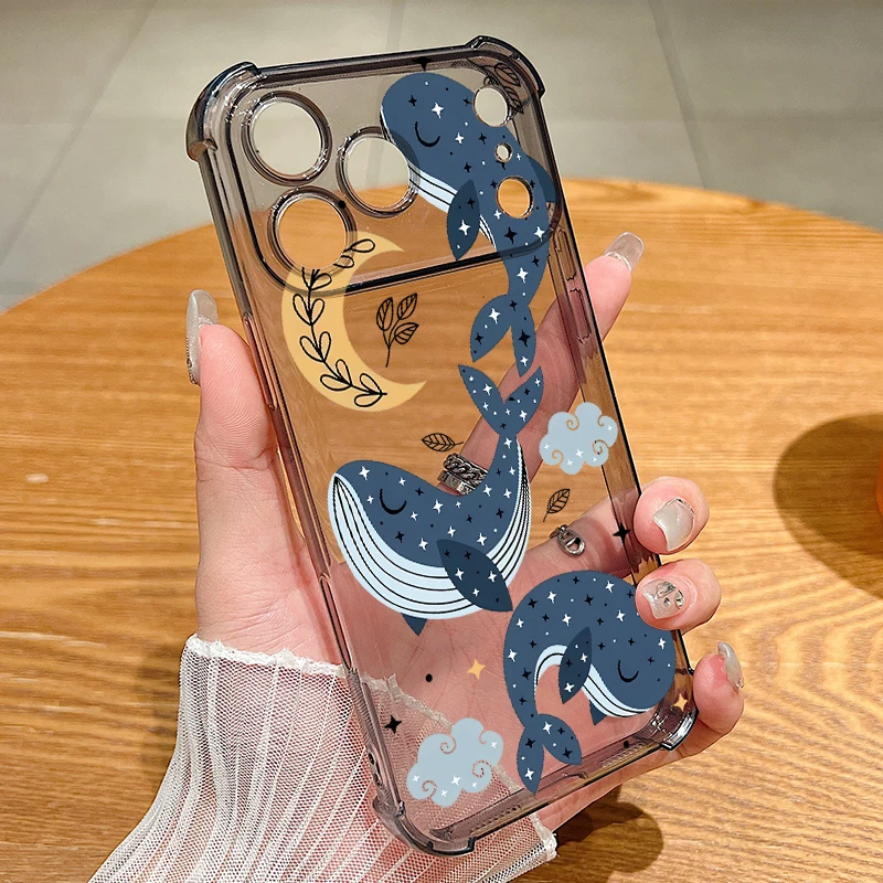 Turtle Whale Silikon-Handyhülle für iPhone Air 17 Pro Max 16 15 Pro Max 14 13 12 Pro Max 11, stoßfeste, transparente Softcover