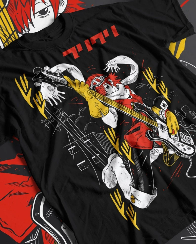 FLCL Fooly Cooly Haruko Haruhara Anime Shirt Unisex Baumwolle Kurzarm Rundhals Sommer Oversized Grafik-Print Harajuku Y2k T-Shirt Top – Detail 5