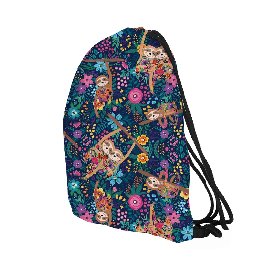 Sloth Print Pattern Foldable Backpack Waterproof Drawstring Backpack Outdoor Sport Fitness Storage Bag Thick Rope Polyester Bag