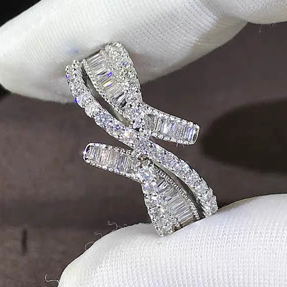 1PC Sparkling Cross Staircase Zirconia Ring Bride Everlasting Promise Engagement Wedding Date Anniversary Birthstone Ring Perfect for Wedding Anniversary Party Vacation Style Glamorous Jewelry Accessories Valentine's Day Christmas Mother's Day Gifts