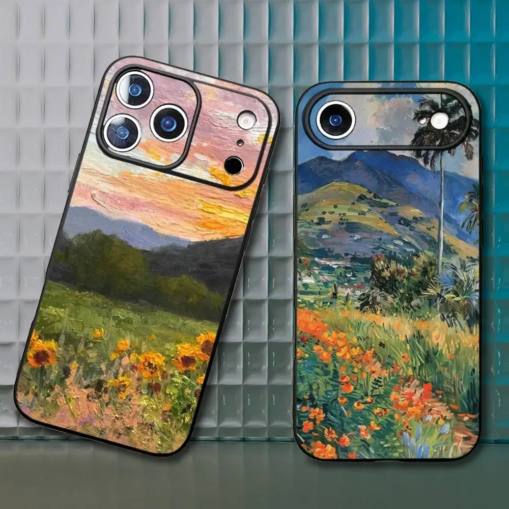 C-Claude Monet Garden Paint Phone Case para iPhone17,16,15,14,13,12,11 Plus,Pro Max Soft Black Cover