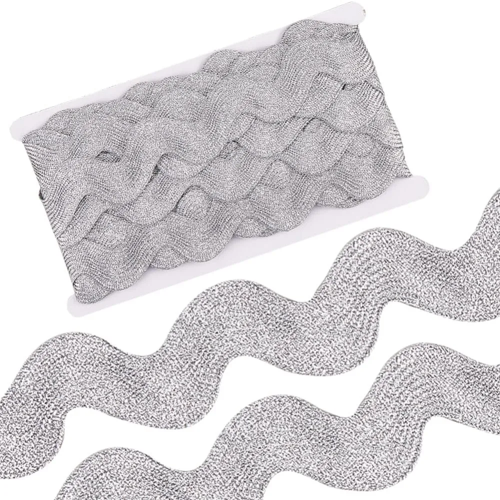 

10 Yard Metallic Polyester Wavy Fringe Trim Ribbon Wave Bending Lace Trim Gainsboro 1-1/2 inch(38mm)~1-5/8 inch(40mm)