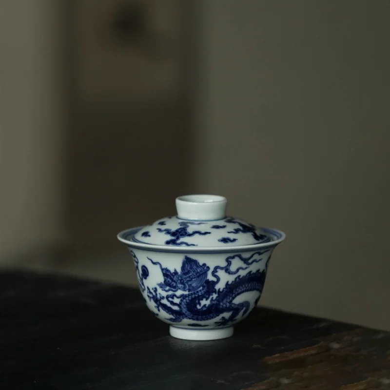 

Chai Kiln Hand Painted Heavy Industry Old Materials Blue and White Boy Meets Girl Two Only Tureen 100ml Jingdezhen Porcelain Kun